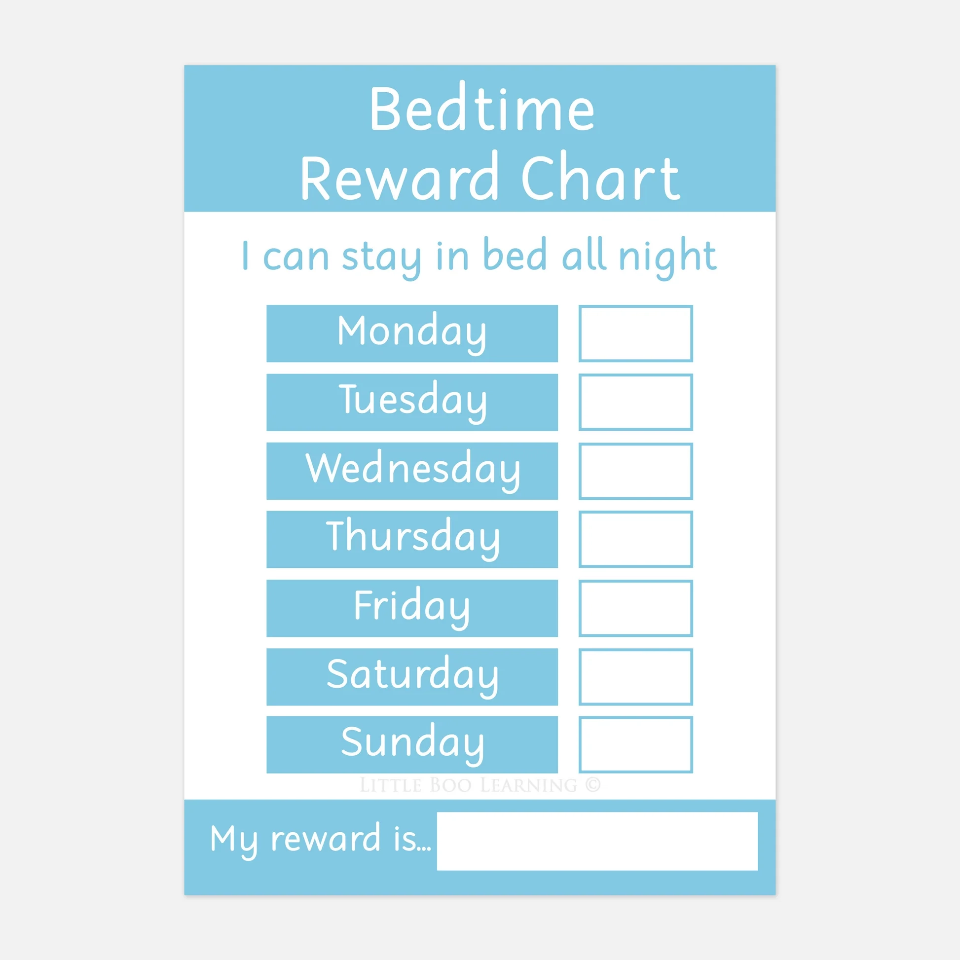 Stay In Bed Bedtime Reward Chart DIGITAL DOWNLOAD Little Boo Learning