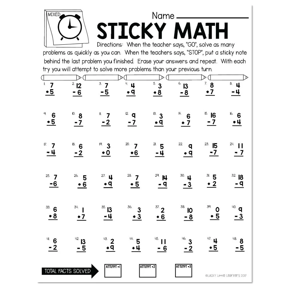 Free Printable Math Fact Sheets