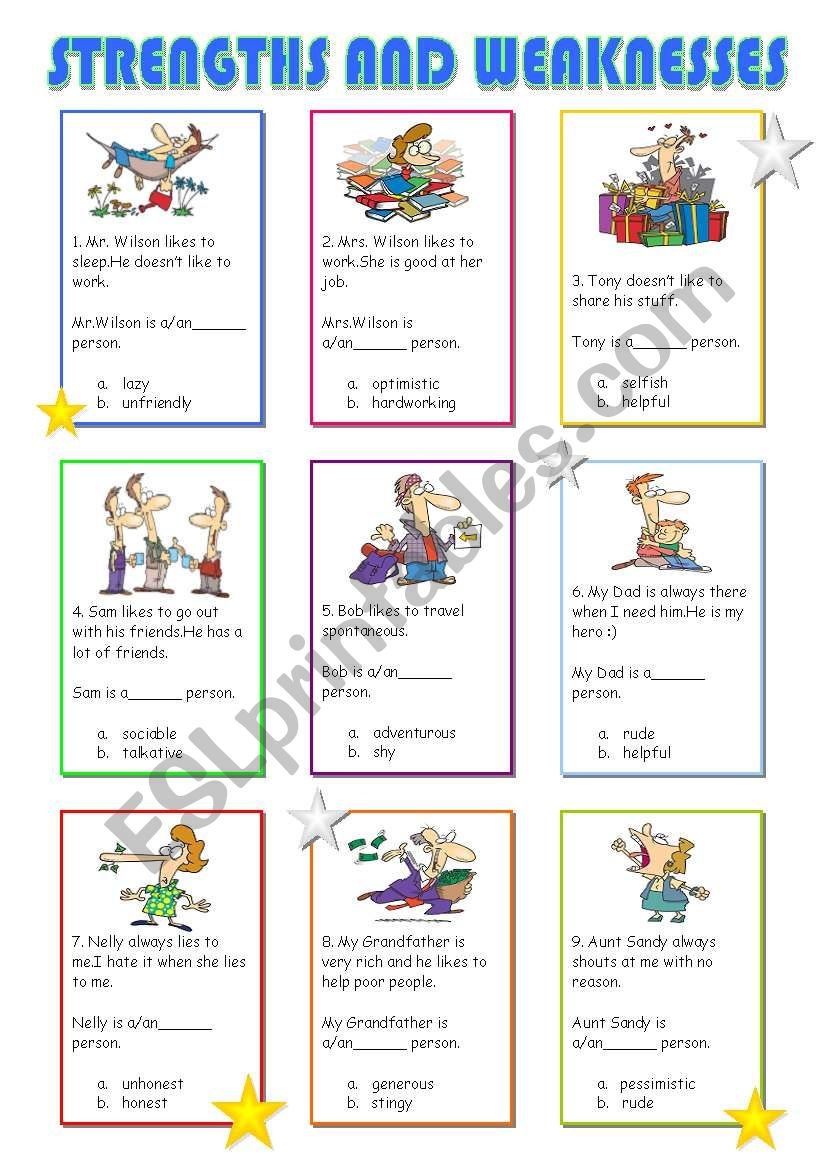 Strengths And Weaknesses Answer Key Included ESL Worksheet By Ayfer Dal