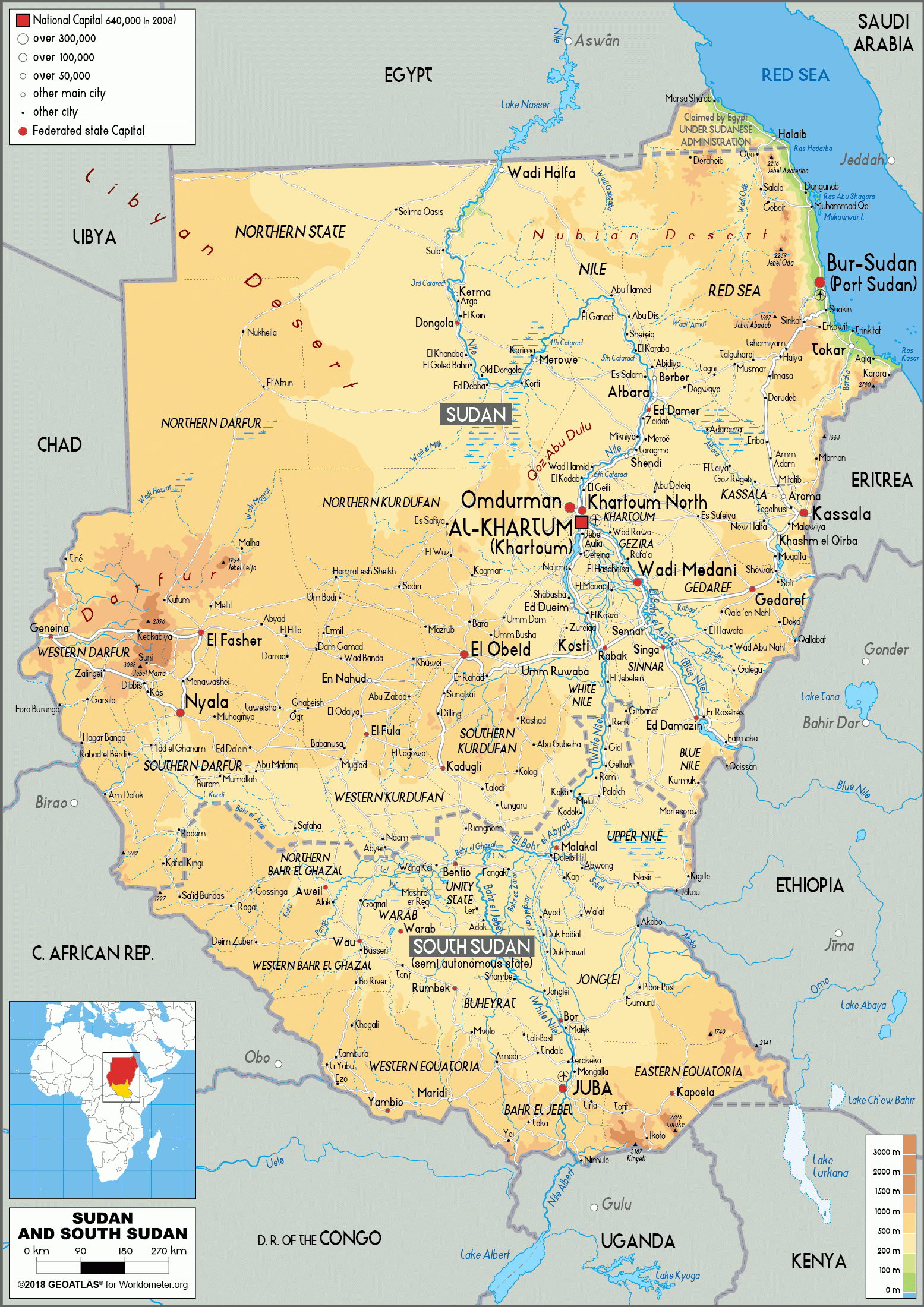 Sudan Map Physical Worldometer