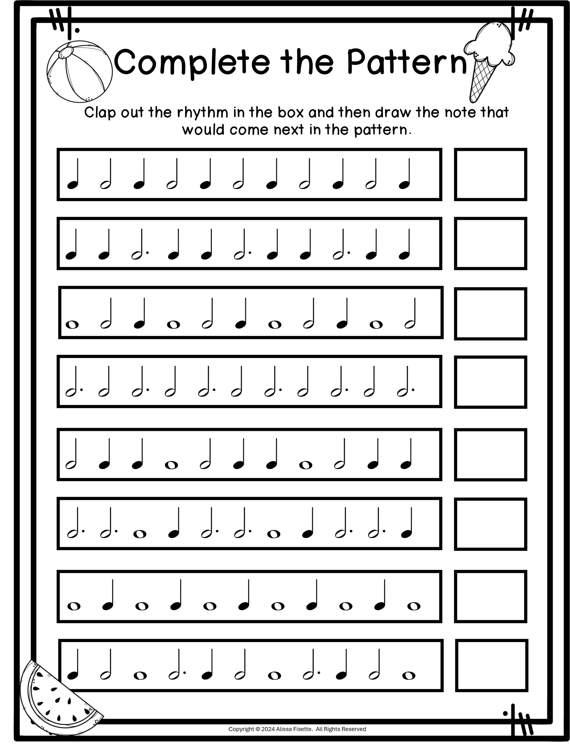 Summer Music Rhythm Worksheets My Music Resource