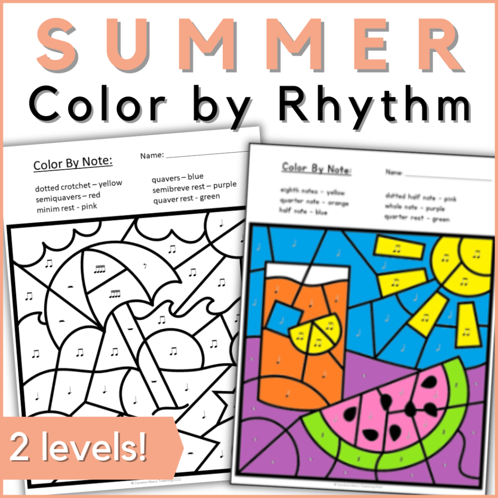 Summer Music Worksheets Color By Rhythm Dynamic Music Teaching
