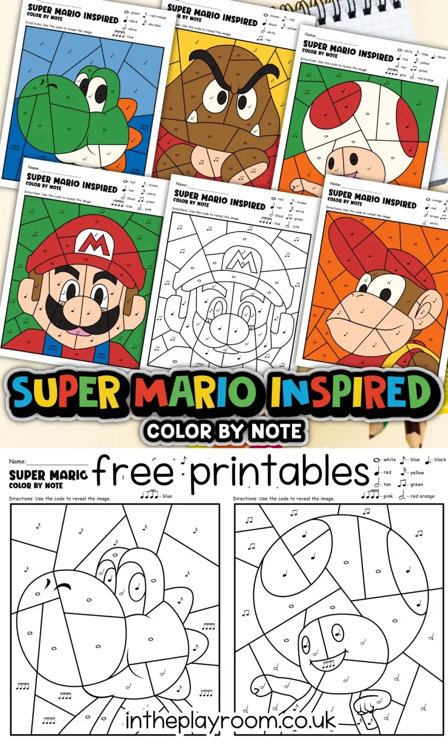 Super Mario Color By Note Worksheets In The Playroom