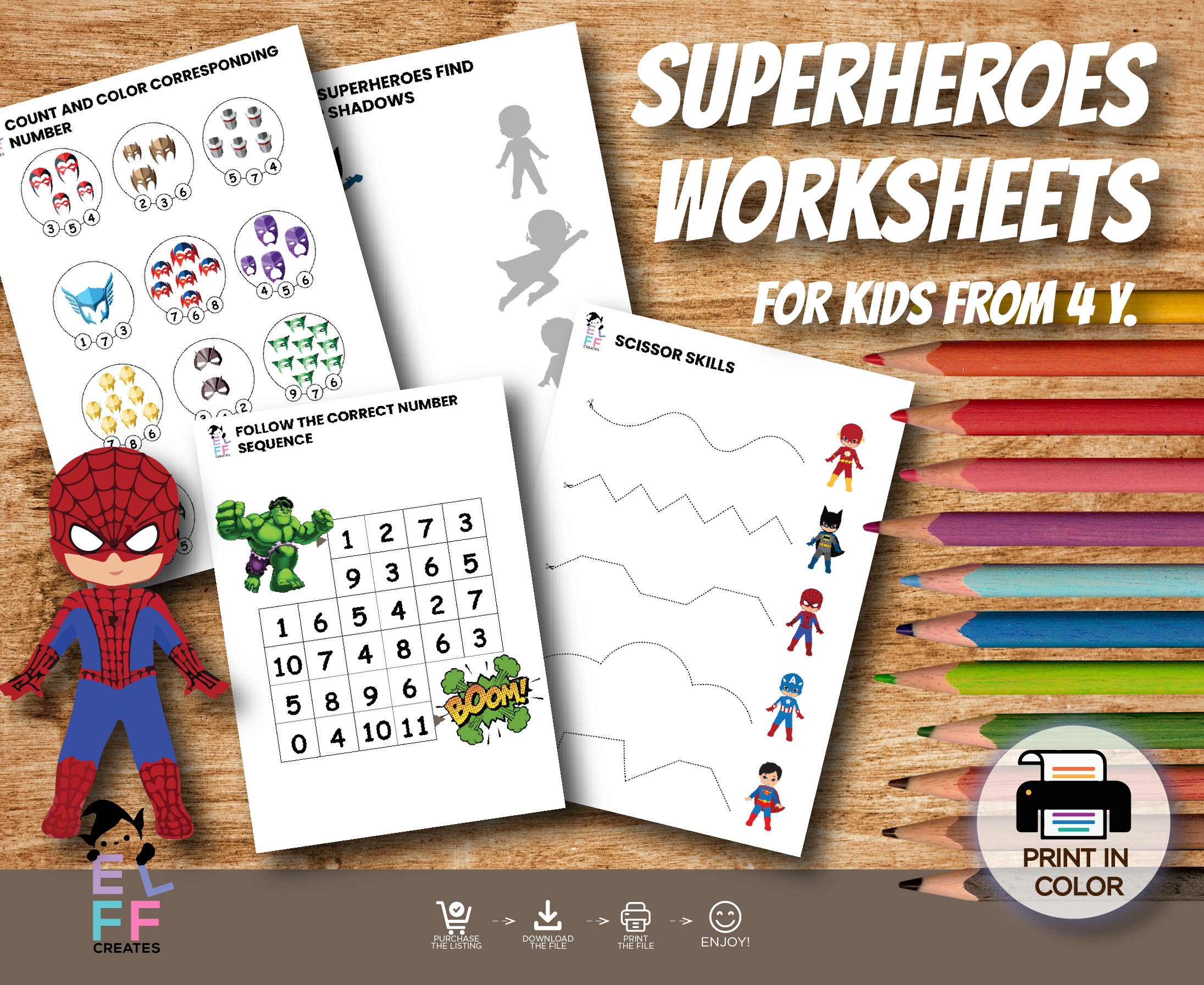 Superheroes Busy Book Printable Toddler Worksheets Kindergarten Printable Preschool Activity coloring Etsy