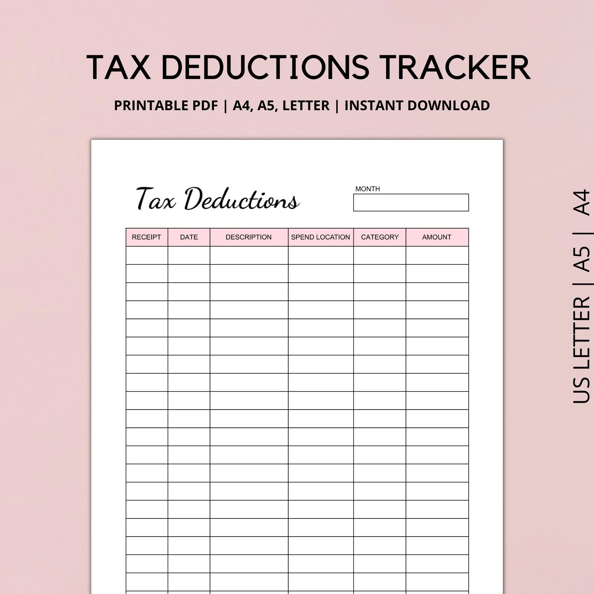 Printable Tax Expense Sheet
