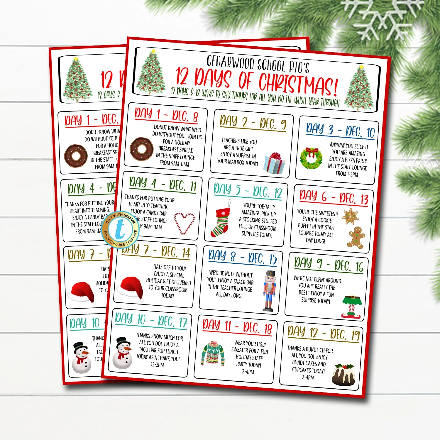 Teacher Appreciation 12 Days Of Christmas Calendar TidyLady Printables