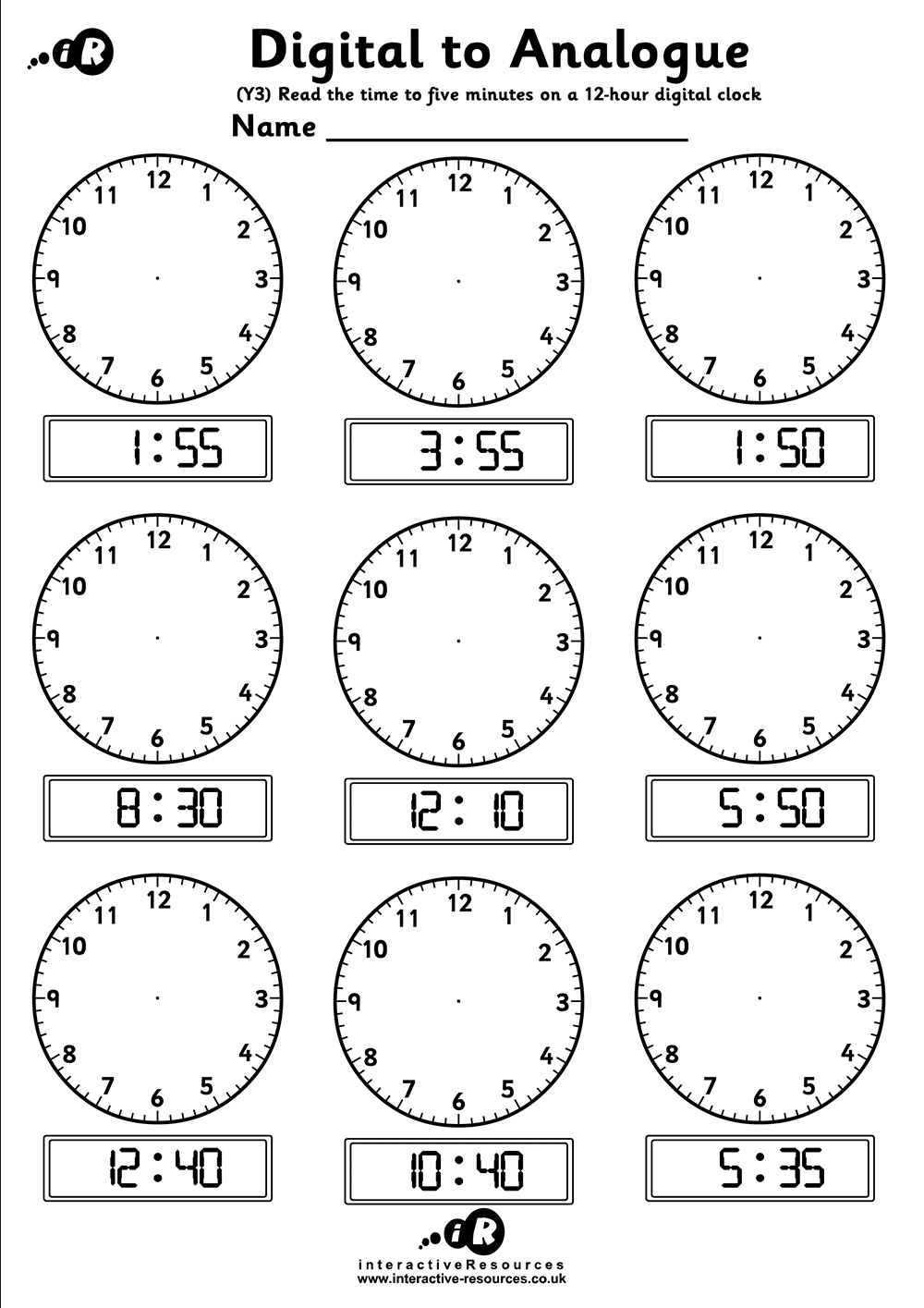 Digital Clock Worksheets Printable