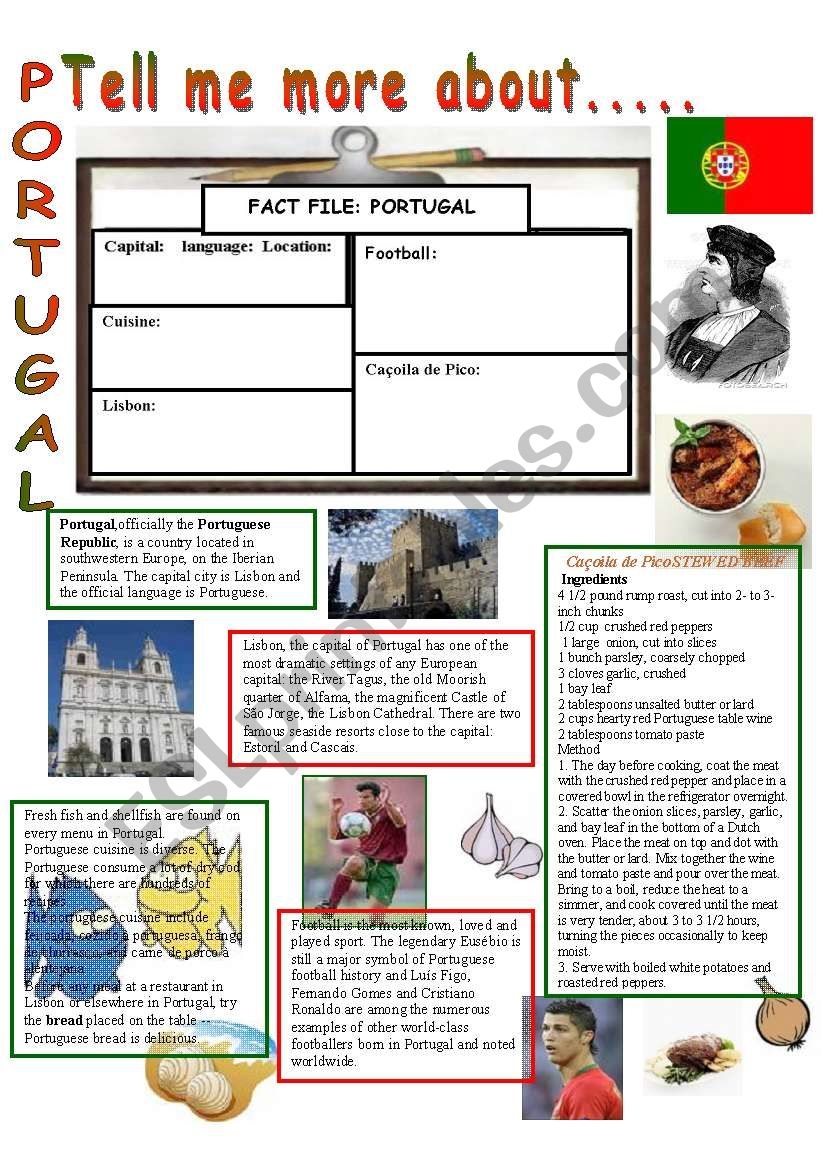 Tell Me More About PORTUGAL ESL Worksheet By Donapeter