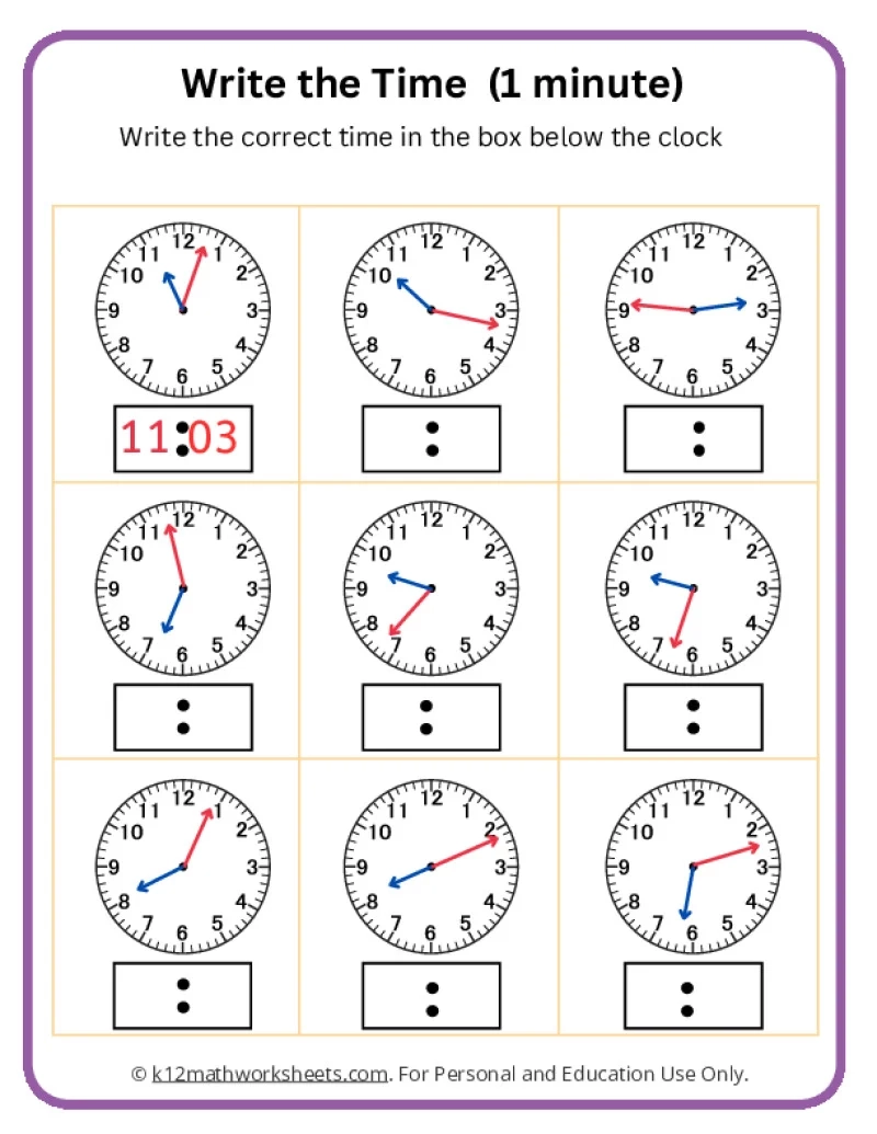 Free Printable Analog Clock Worksheets