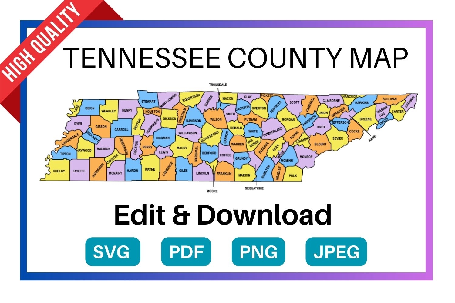 Tennessee County Map Printable