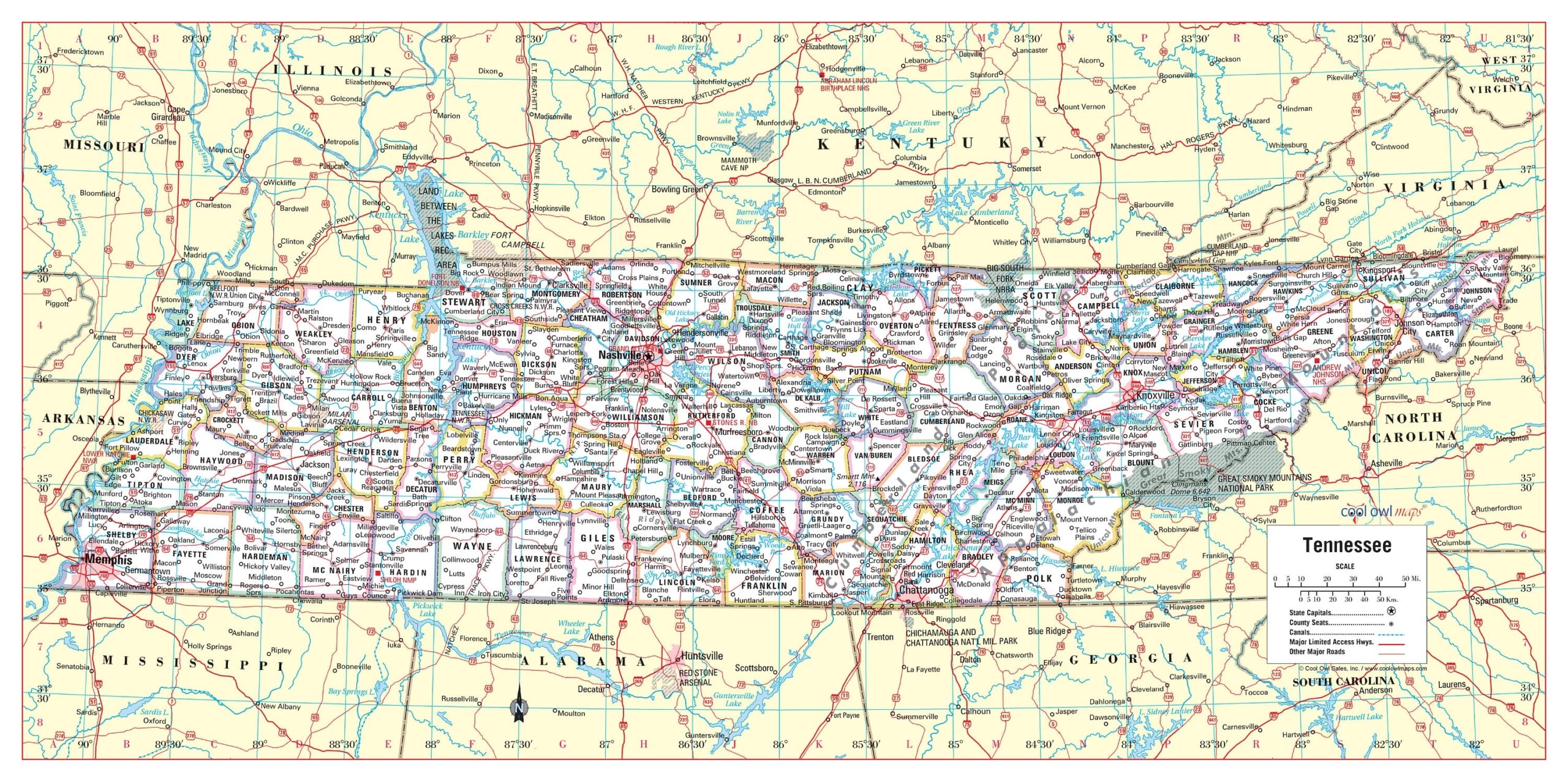 Tennessee County Map Printable