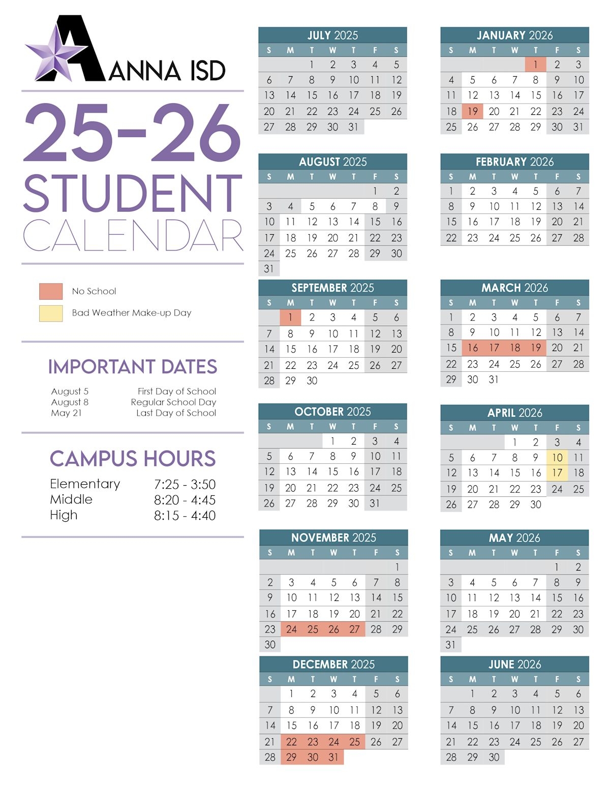 The 2025 2026 Anna ISD Student Calendar Is Here News Details