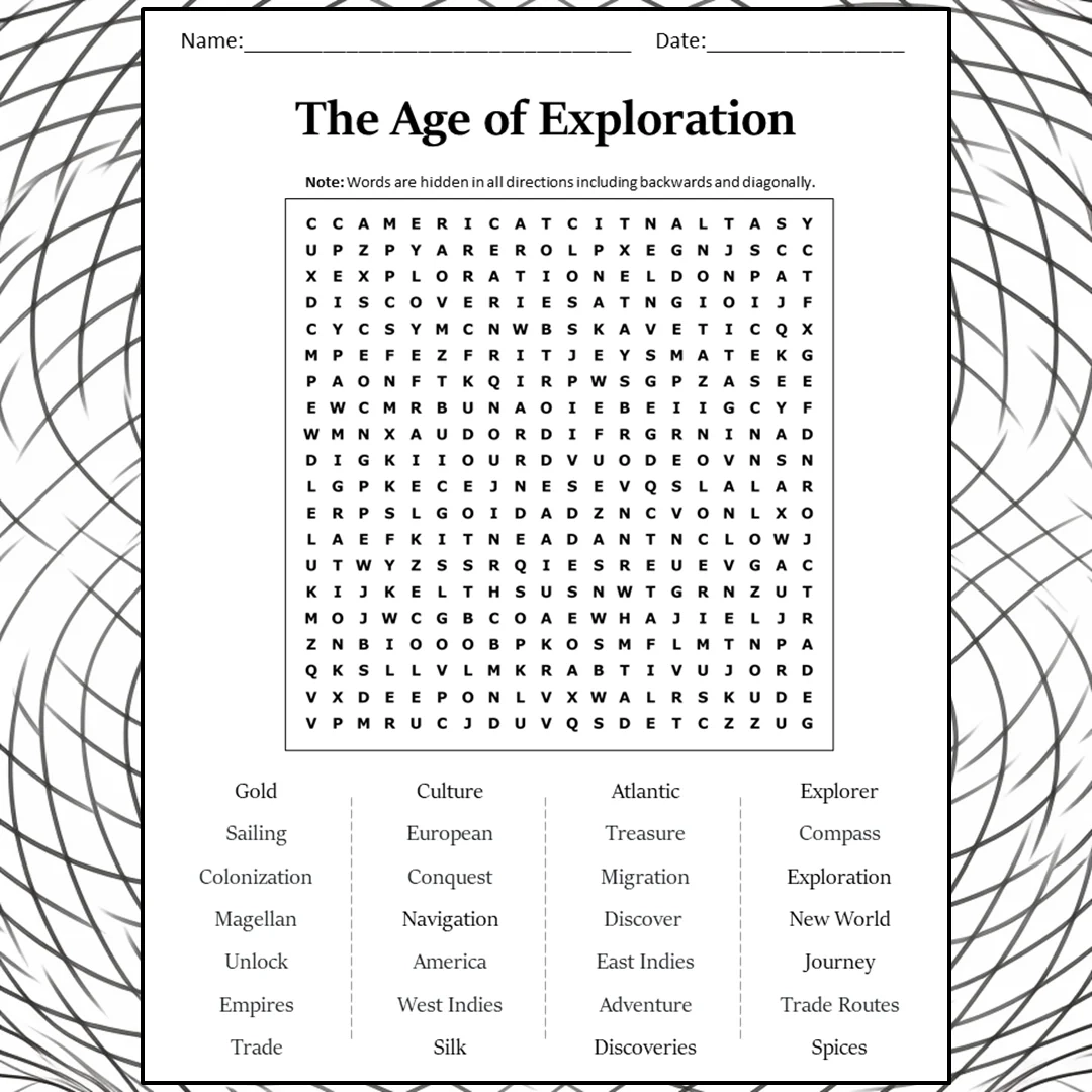 The Age Of Exploration Word Search Puzzle Worksheet Activity PDF PrintableBazaar The Age Of Exploration Word Search Puzzle Worksheet Activity PDF PrintableBazaar