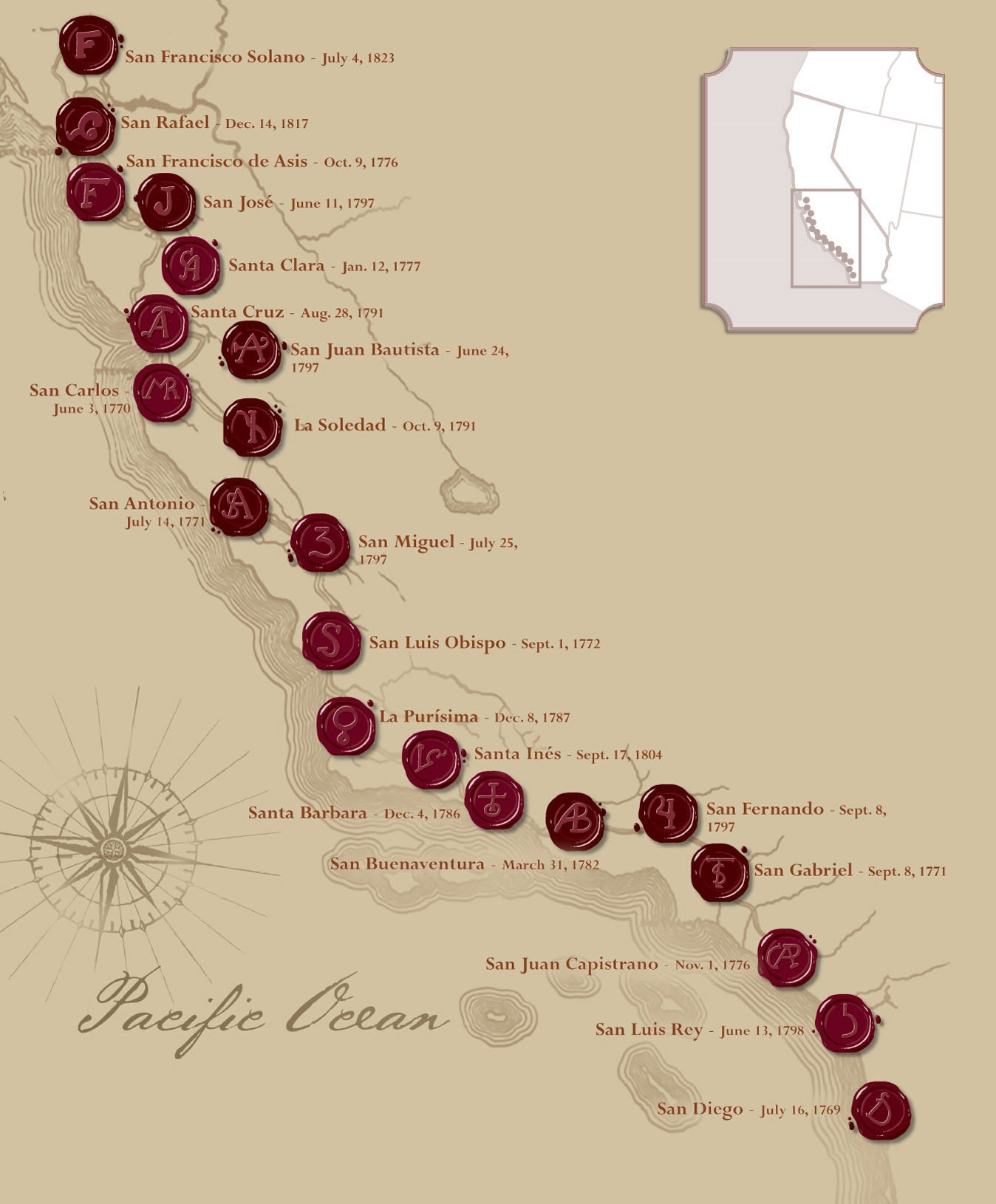 Map Of California Missions Printable