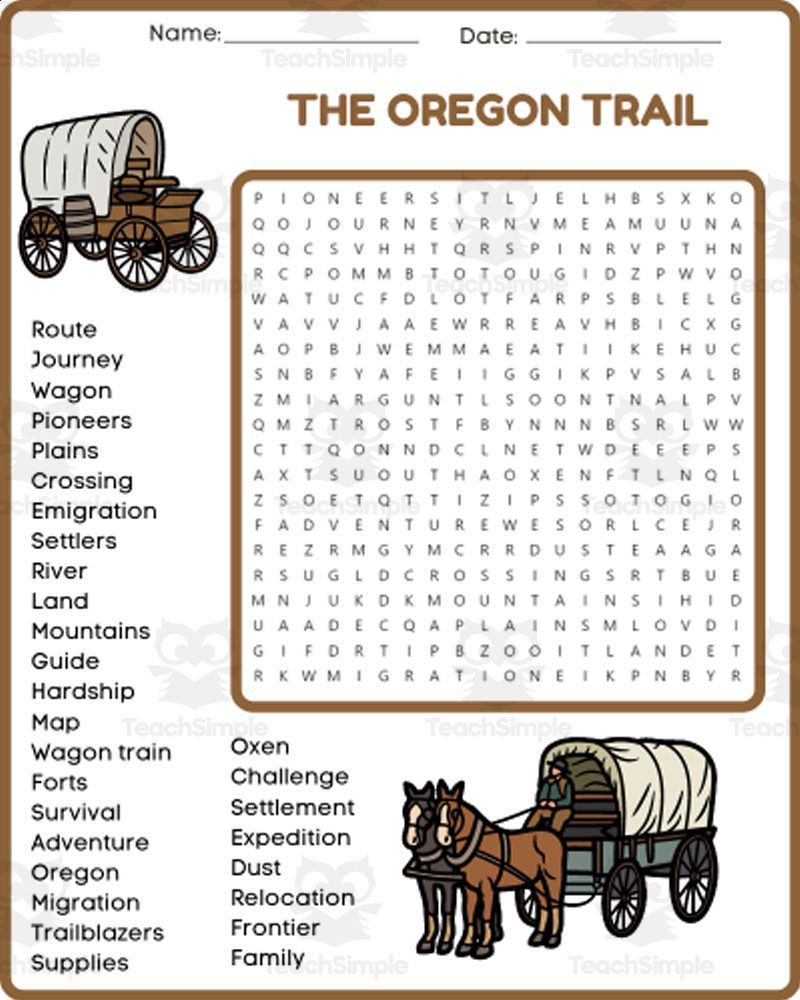 Free Printable Oregon Trail Worksheets