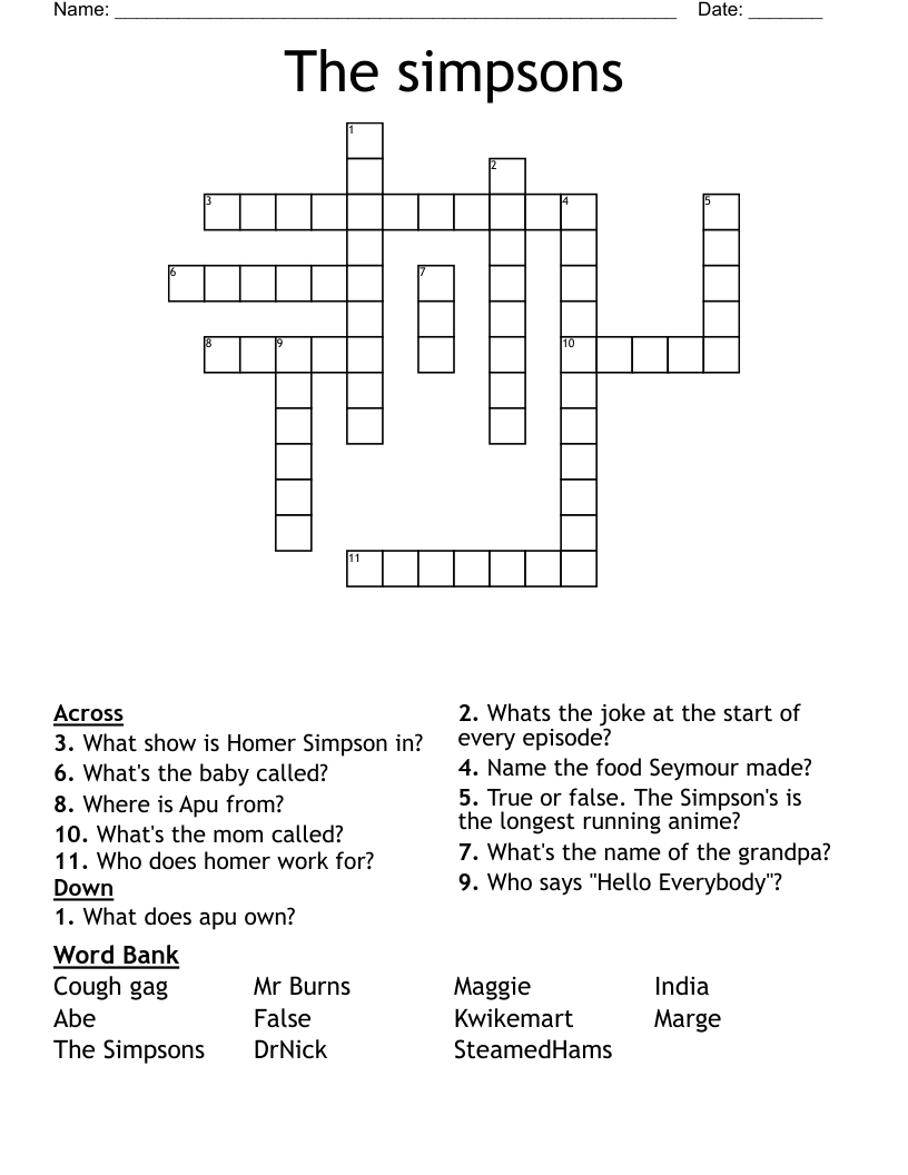 The Simpsons Crossword WordMint