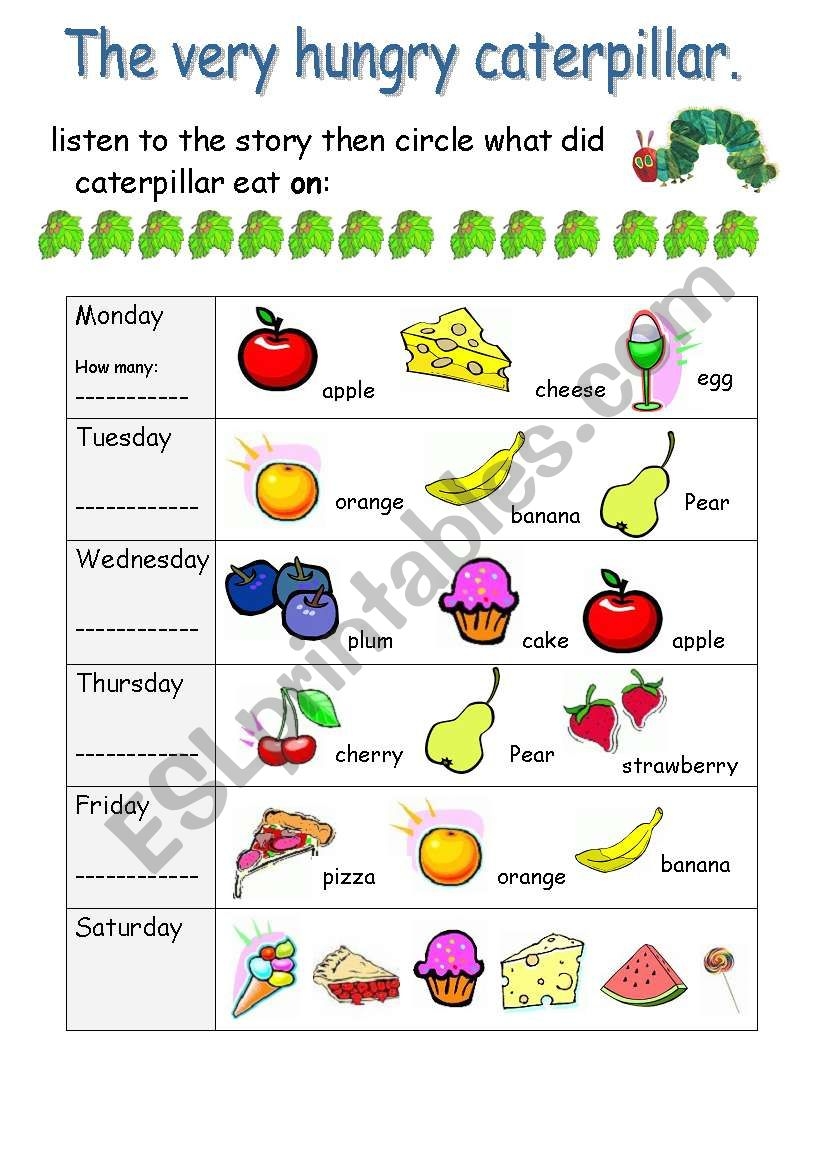 Printable The Very Hungry Caterpillar Worksheets
