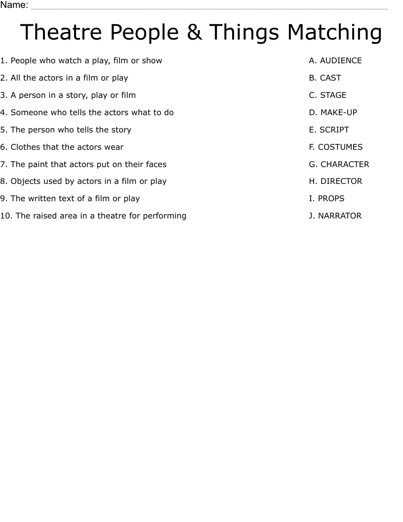 Drama Worksheets Printable