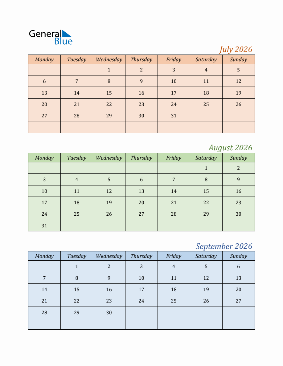 Printable Three Month Calendar 2026 - Free Printable Template