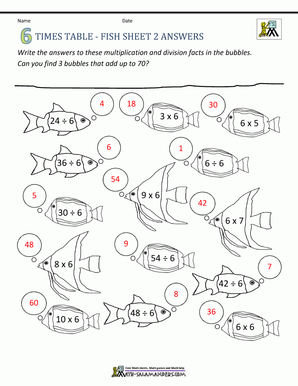 6 Times Table Worksheet Free Printable