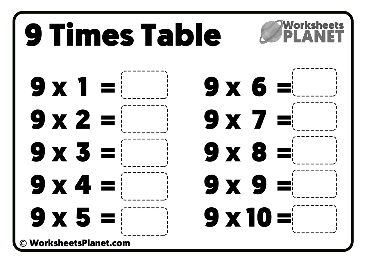 9 Times Table Worksheet Free Printable