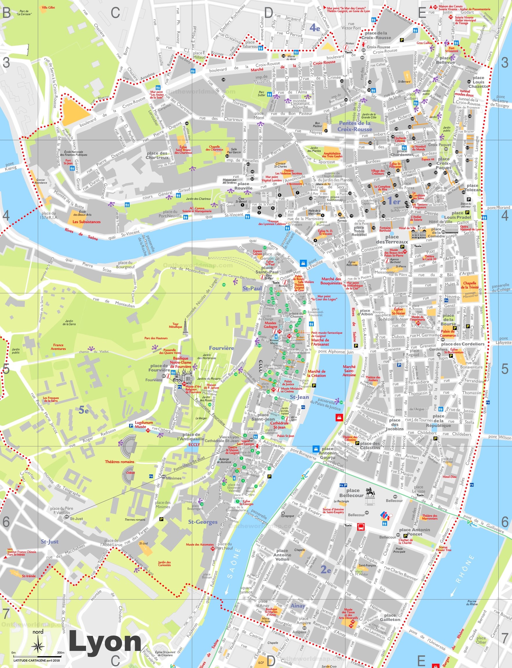 Tourist Map Of Lyon City Centre Ontheworldmap
