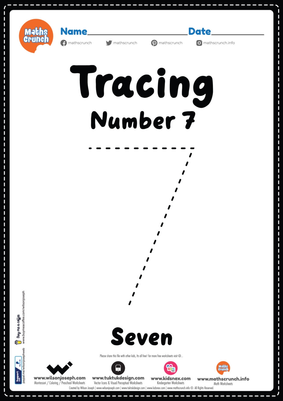 Tracing Number 7 Worksheet For Kids Free Printable PDF