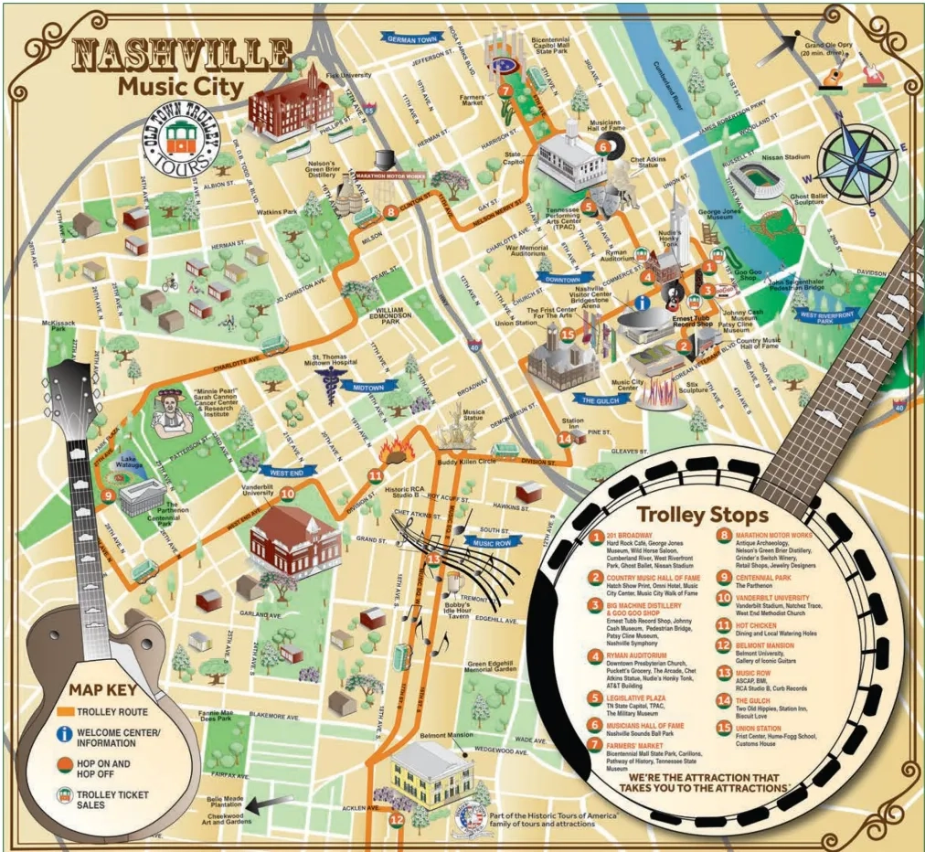 Printable Tourist Map Of Nashville
