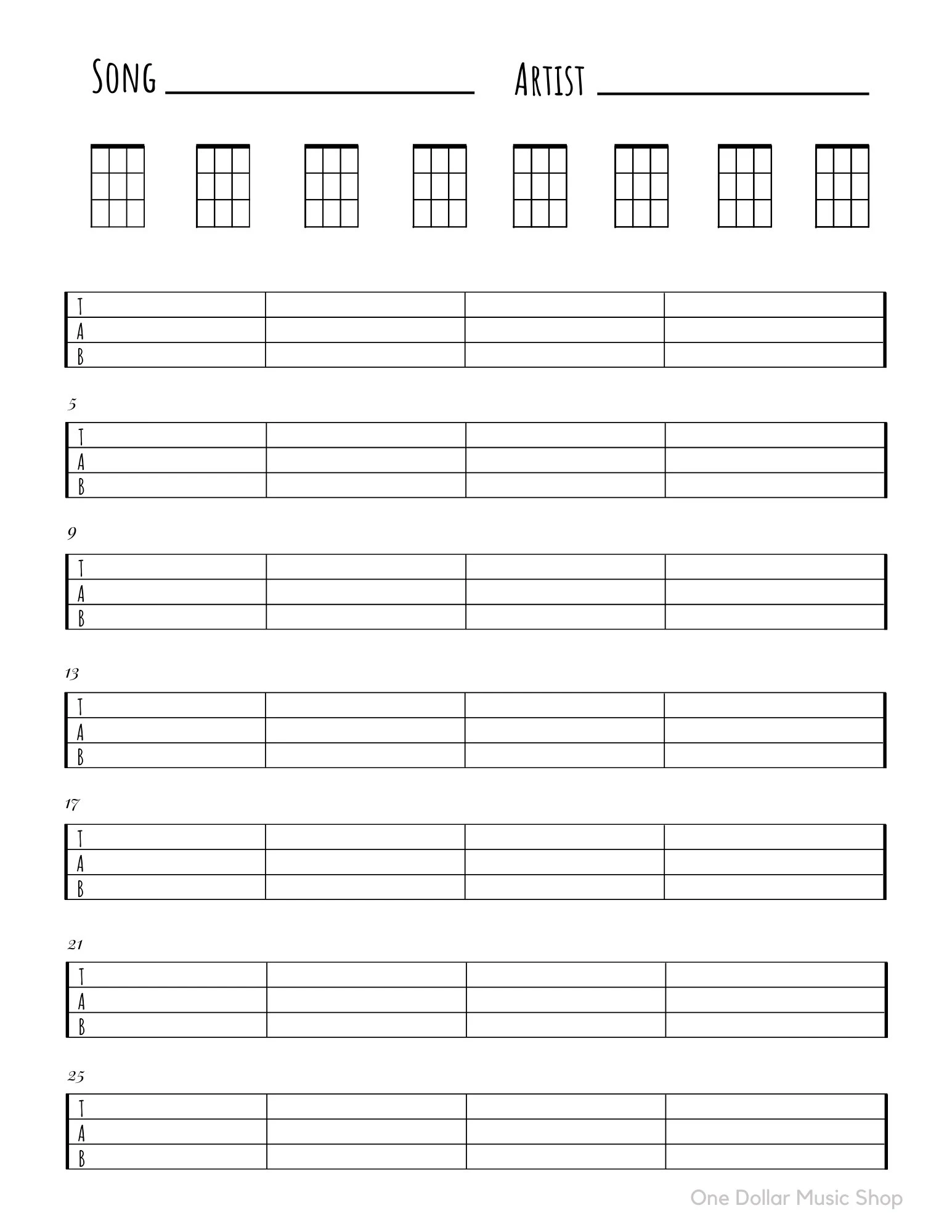 Free Blank Ukulele Chord Chart Printable