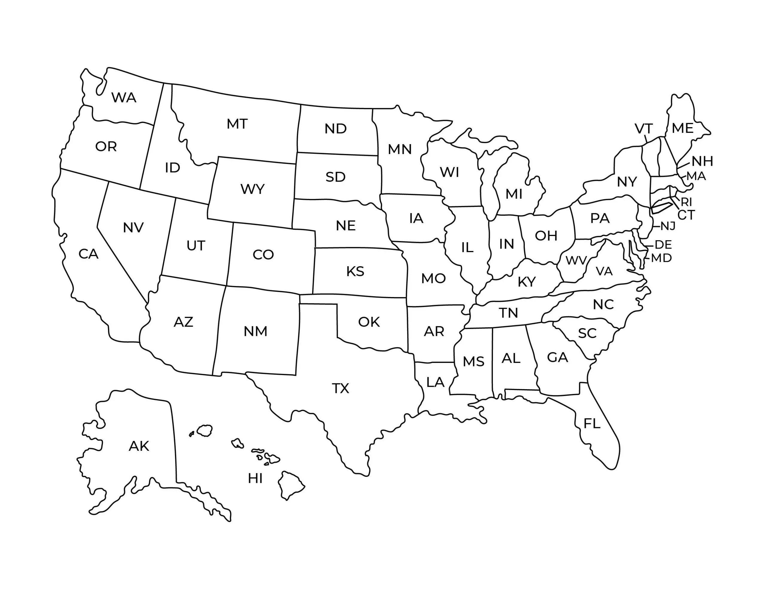 United States Map USA Labeled Black And White Map USA Printable United States Map USA Labeled Black And White Map USA Printable