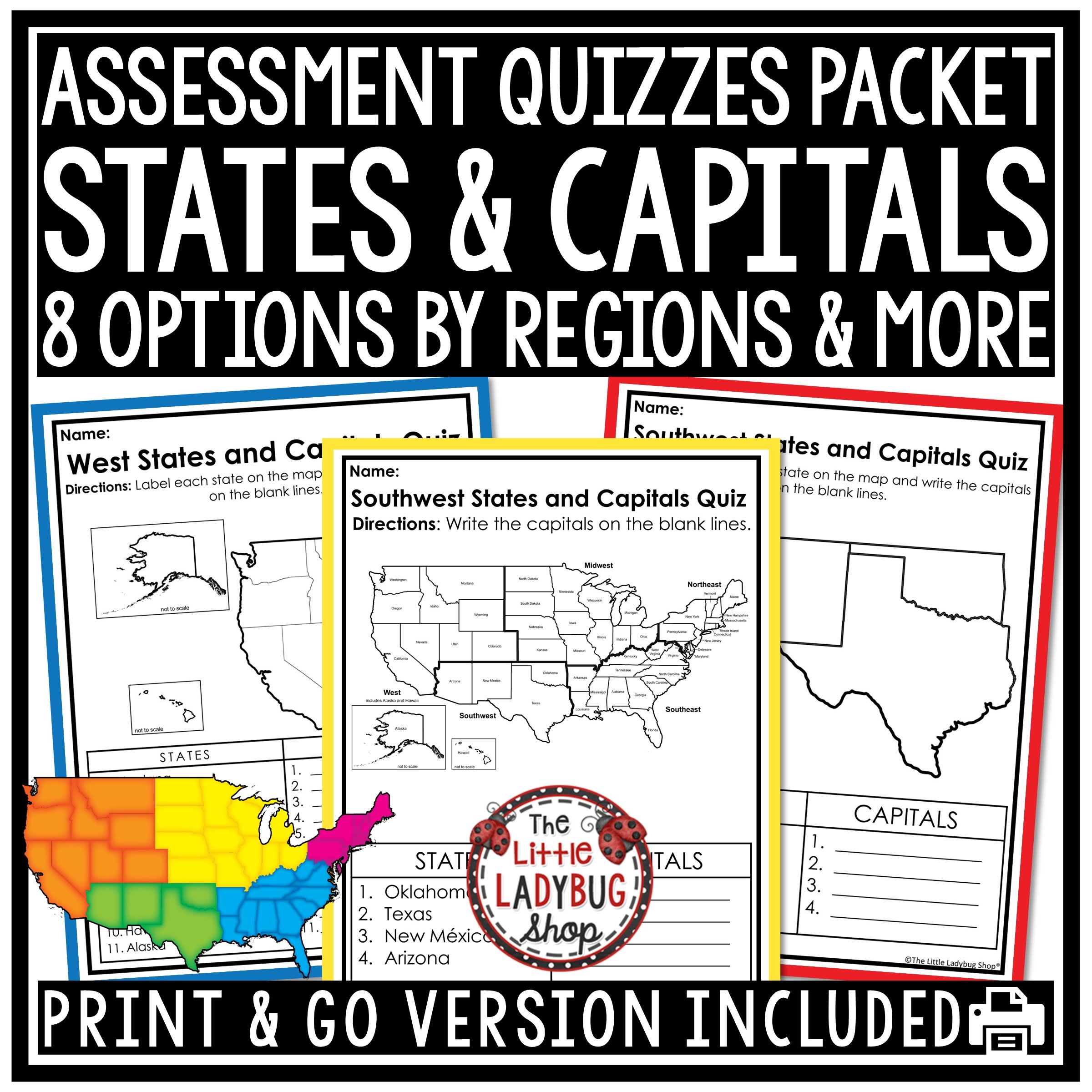 United States US 50 States And Capitals Quiz Test Worksheets The United States US 50 States And Capitals Quiz Test Worksheets The