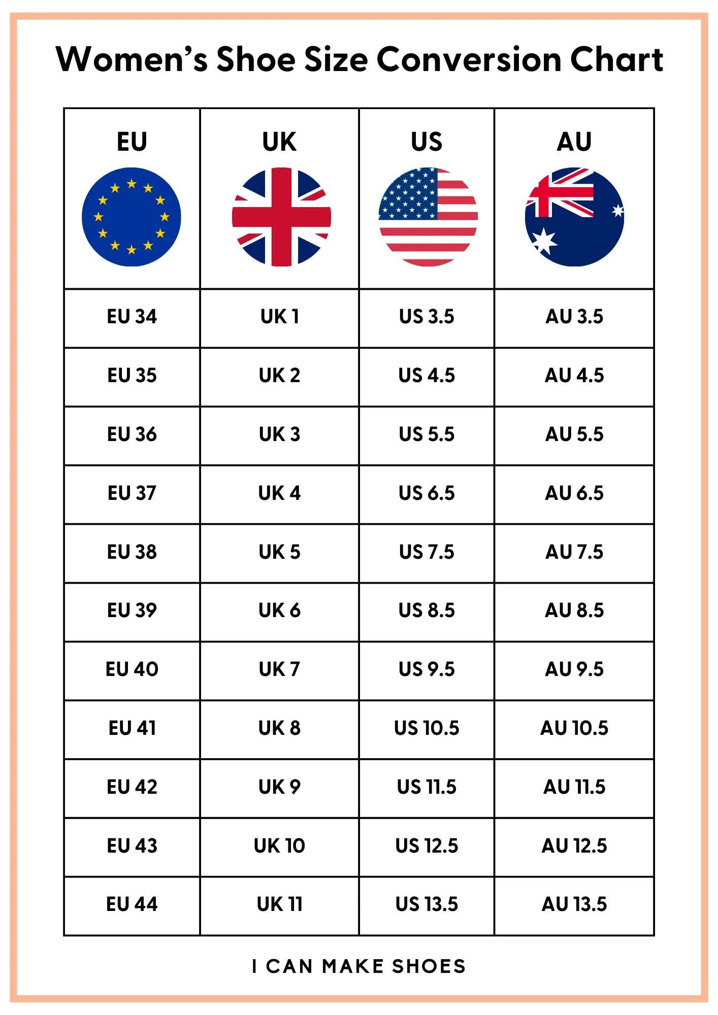 Us Uk Shoe Size Chart Size Conversion Chart Printable Foot Size Chart Us Women s Us Size