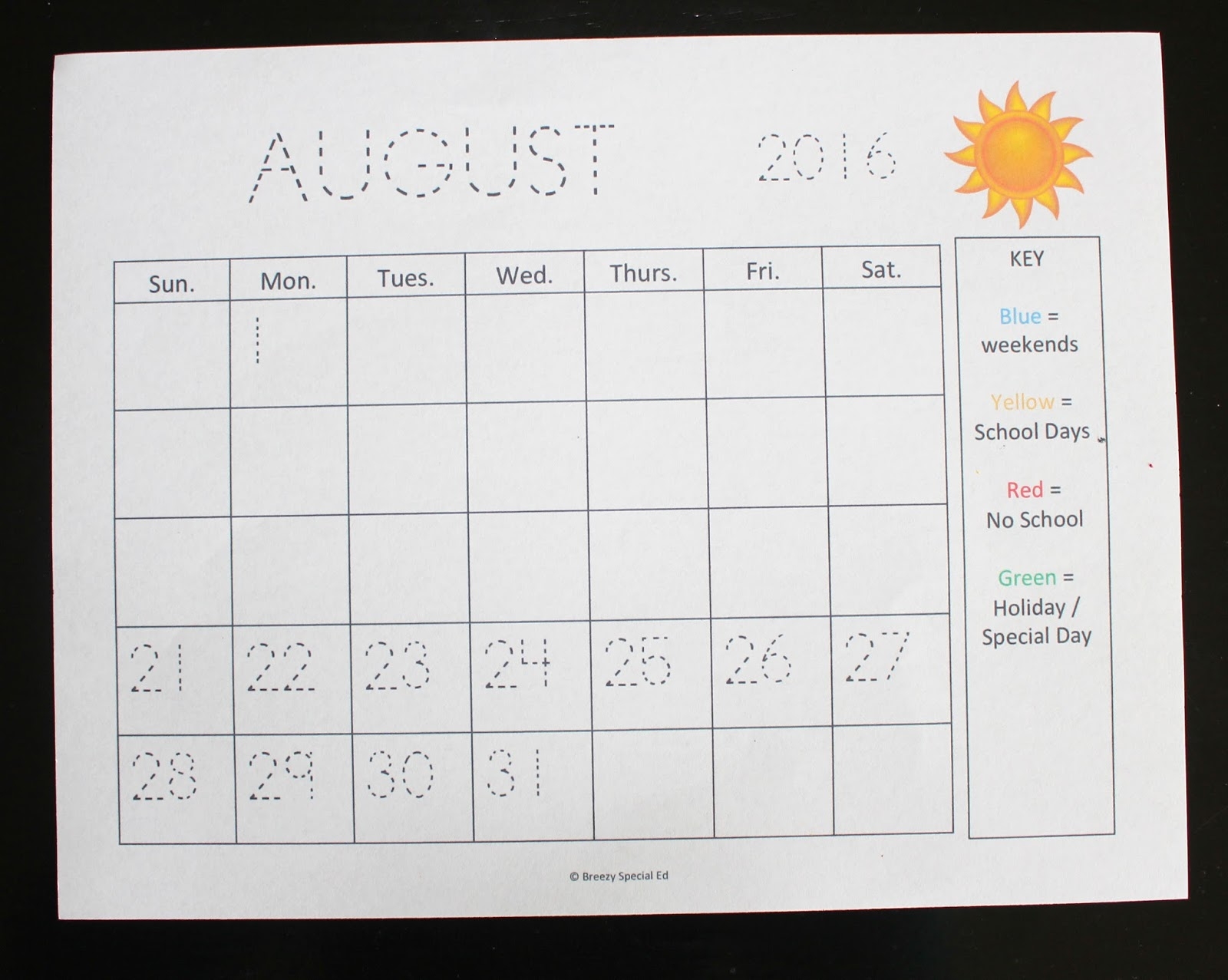 Visual Color Coded Calendars For Students With Special Needs Breezy Special Ed