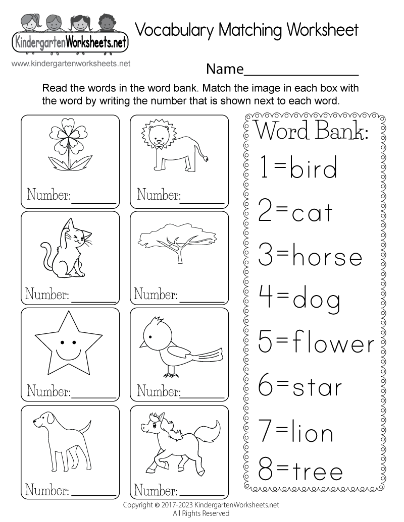 Vocabulary Matching Worksheet Free Printable Digital PDF
