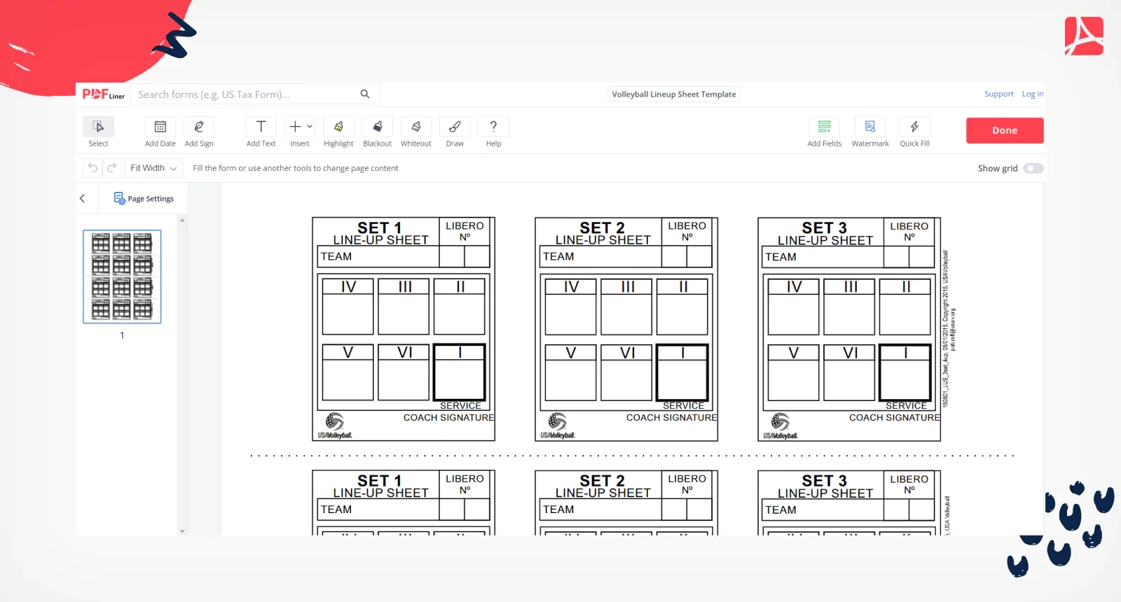 Volleyball Lineup Sheet Template PDF Blank PDFliner