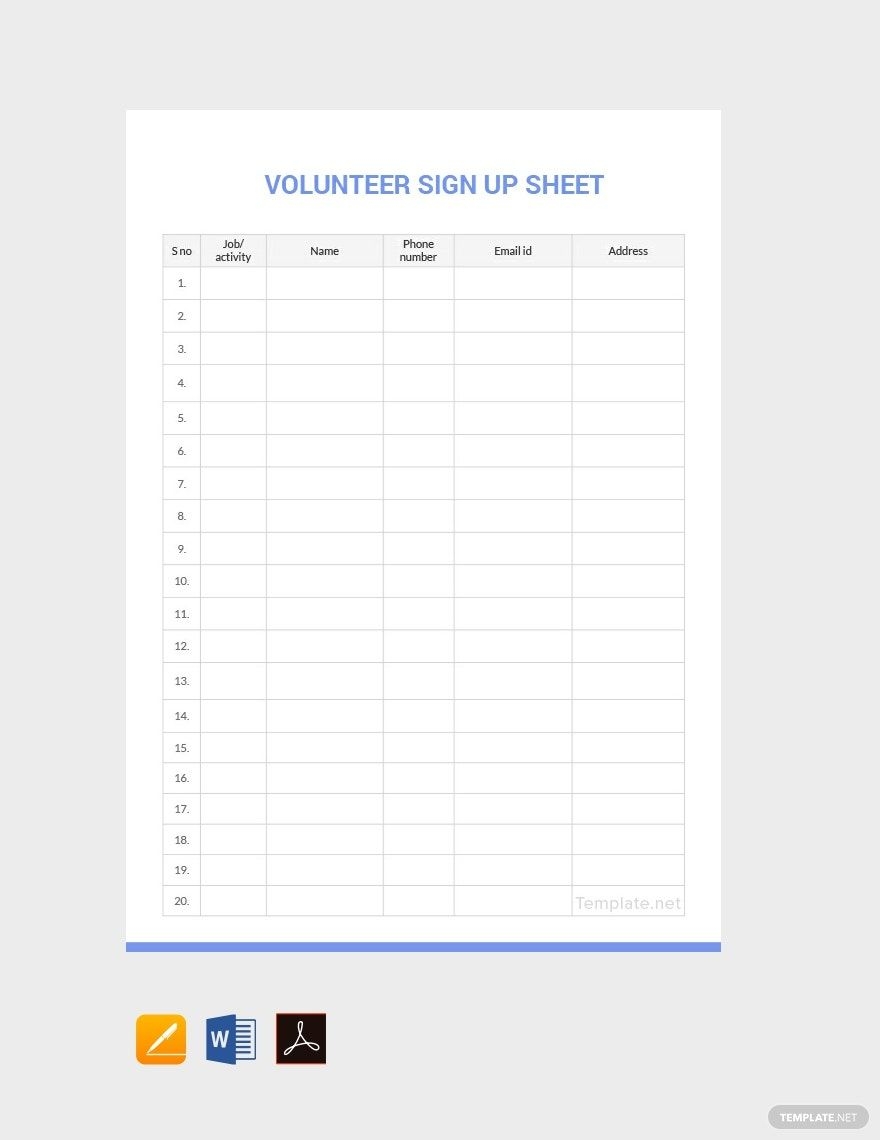 Free Printable Volunteer Sign Up Sheet