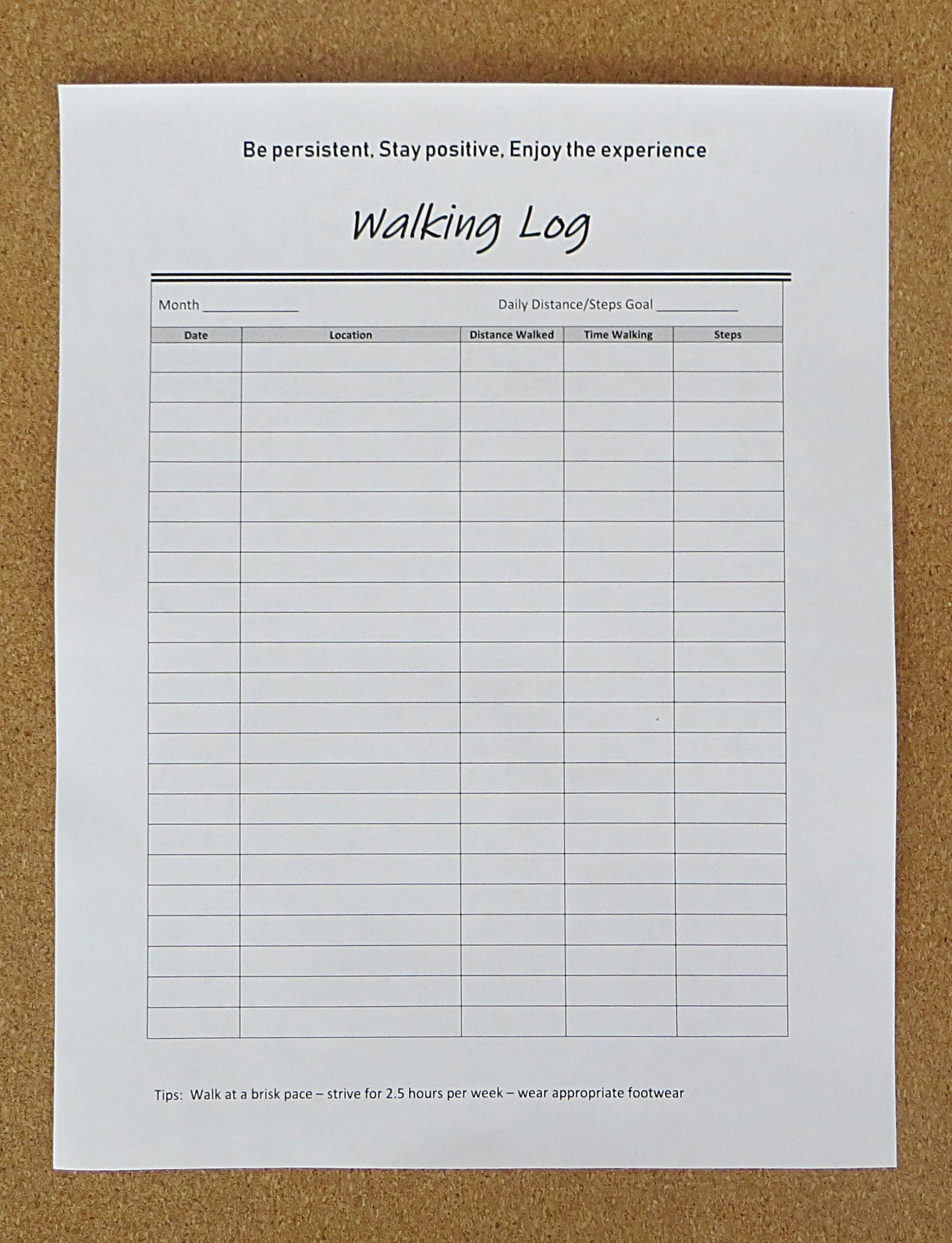 Walking Log exercise Planner fitness Tracker printable a4 u s letter Size instant Download Etsy