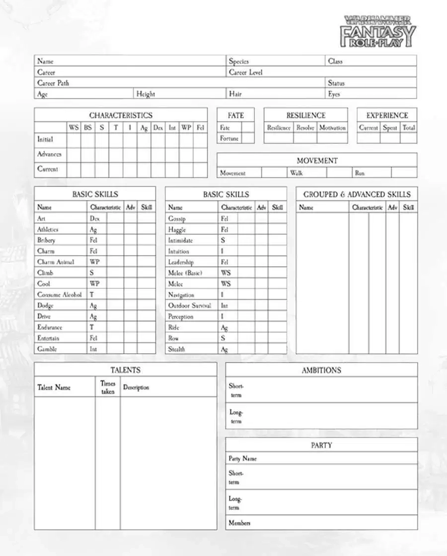 Printable D&D 4e Character Sheet