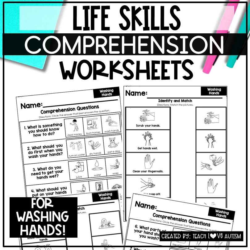 Washing Hands Life Skills Comprehension Question Worksheets Teach Love Autism