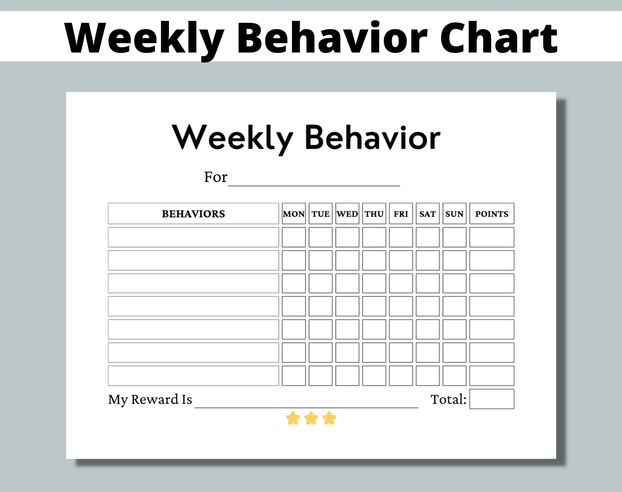 Weekly Behavior Chart Printable For Kids Students Classroom Preschool Kindergarten Home Points Reward Chart Sticker Chart Etsy