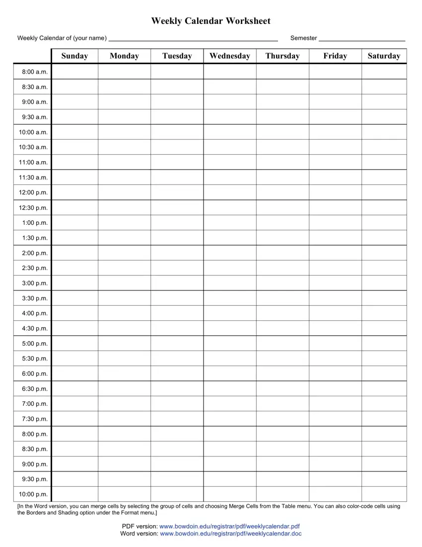 Weekly Calendar Fill Out Printable PDF Forms Online