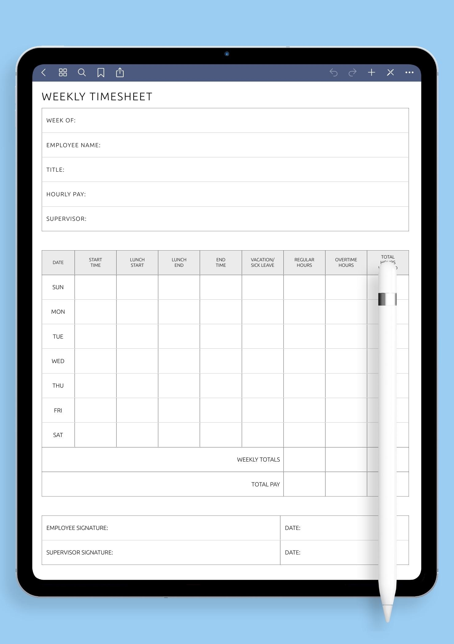 Weekly Timesheet Template Track Work Hours Productivity