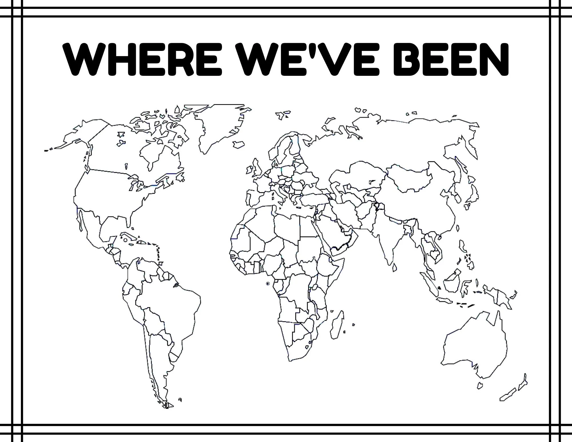 Where I ve Been A Blank Map Of The World outline Colorable Maps Printable Digital Print Coloring Sheets plus Where We ve Been Etsy