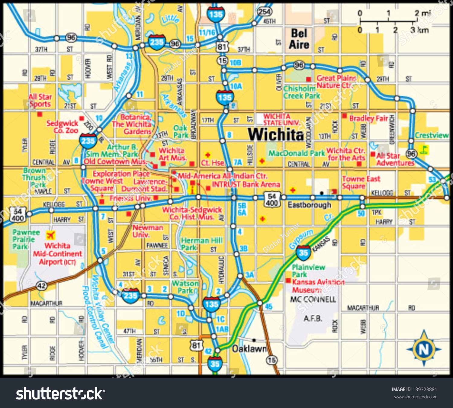 Wichita Kansas Area Map Stock Vector Royalty Free 139323881 Shutterstock