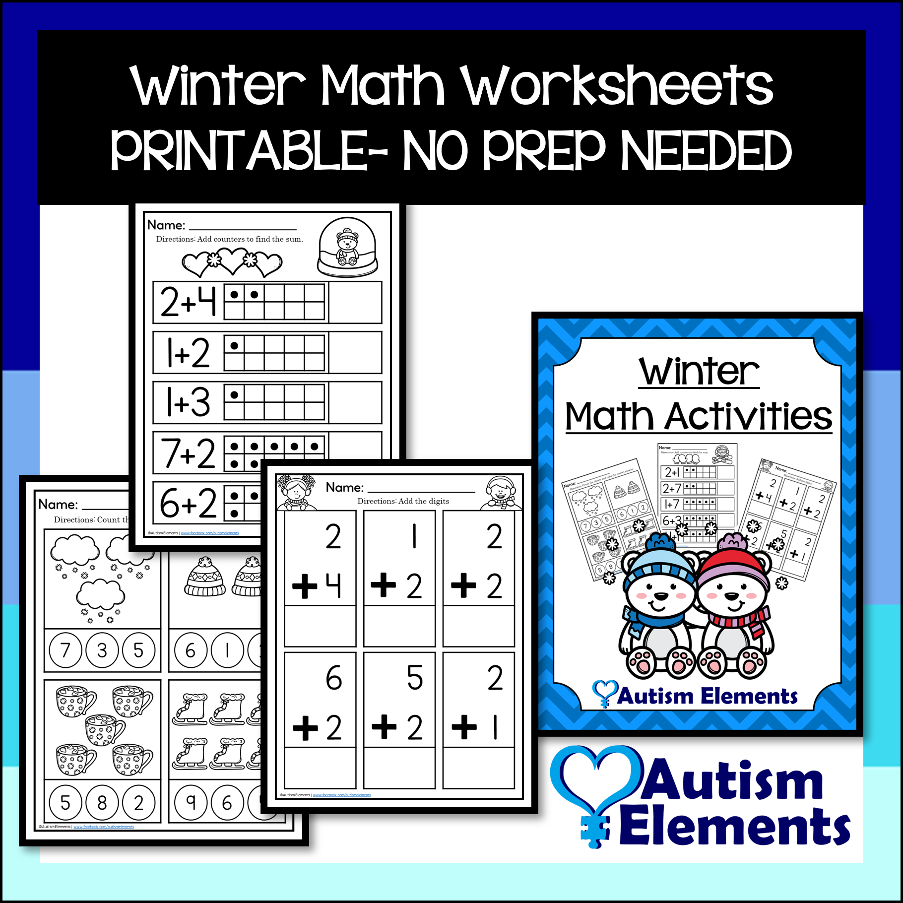 Winter Math Activities Printables Worksheets NO PREP SPED Autism Resources Classful