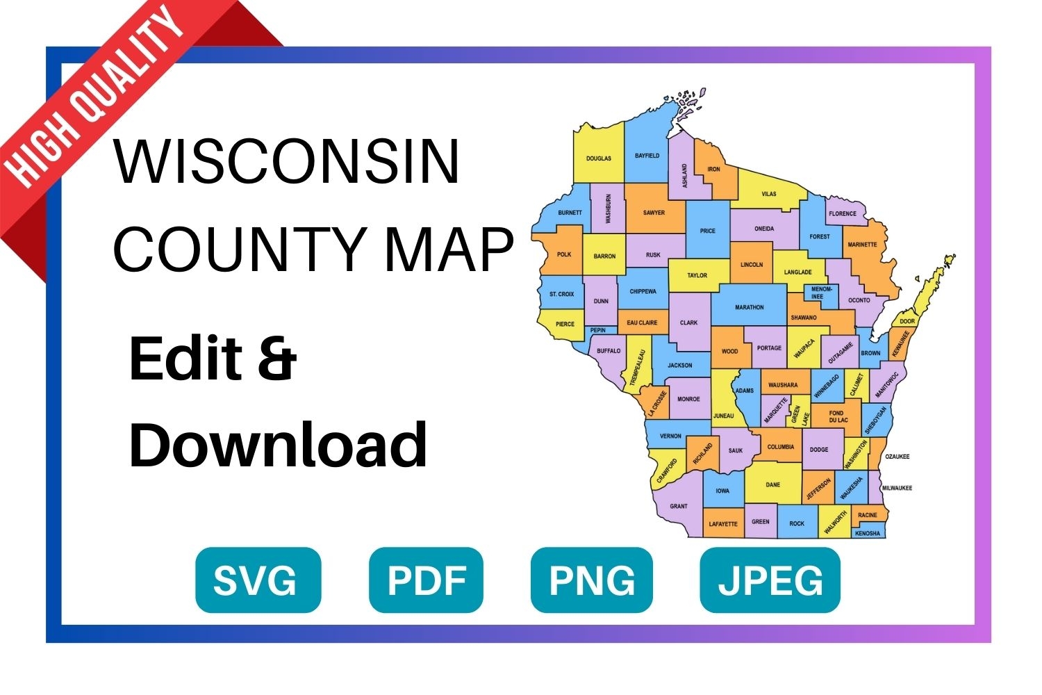 Wisconsin County Map Editable U0026 Printable State County Maps