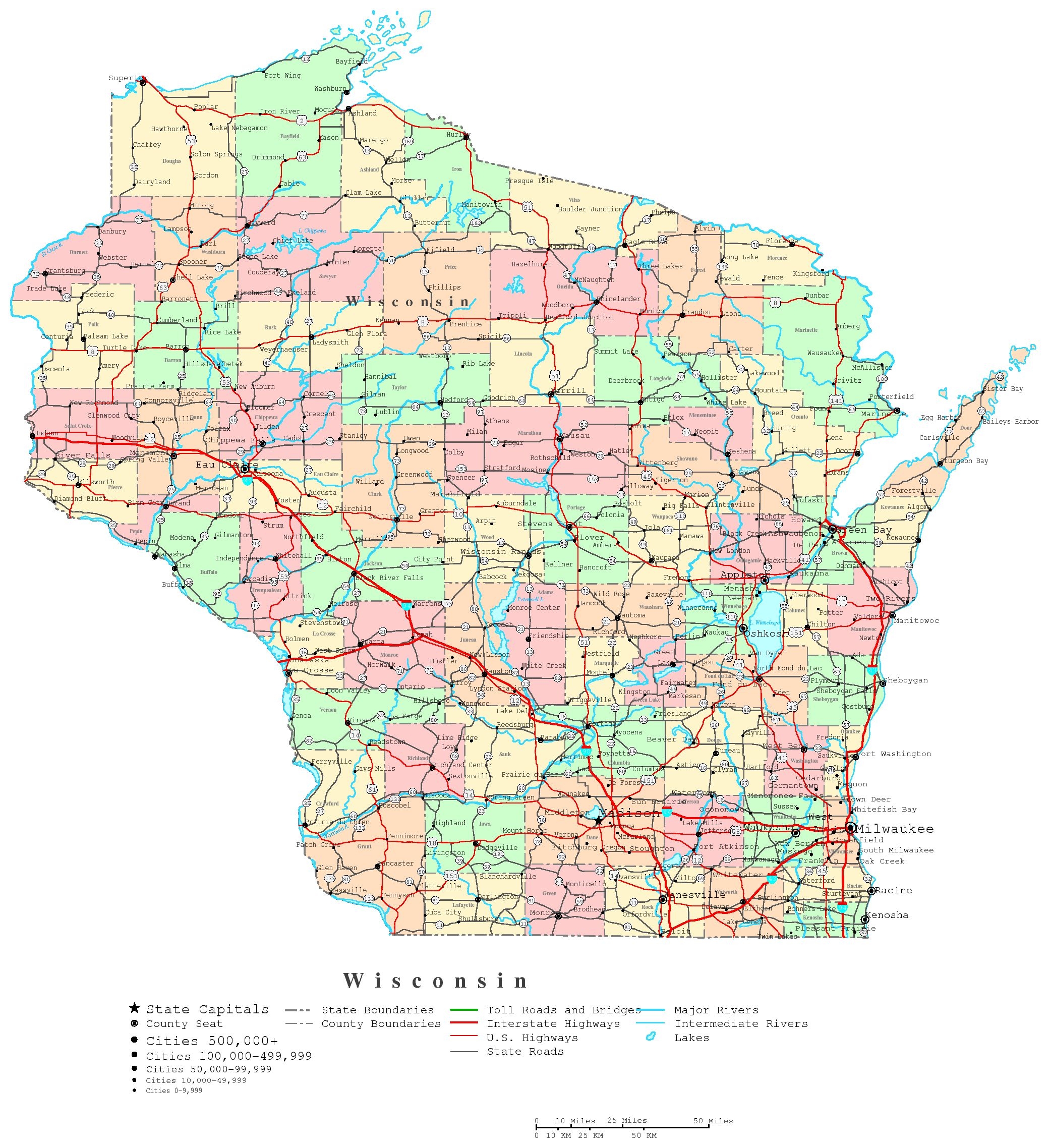 Wisconsin County Map Printable