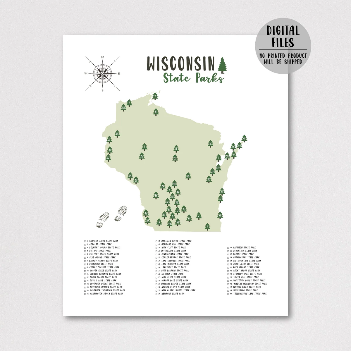 Wisconsin State Parks Map Wisconsin Map Print Gift For Traveler Nomadic Spices