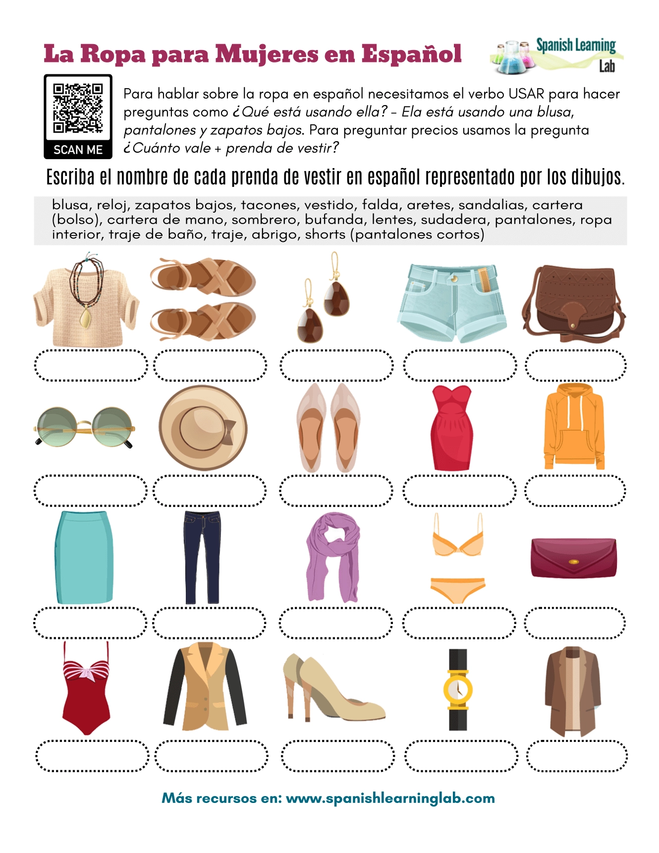 Free Printable Spanish Clothing Worksheets