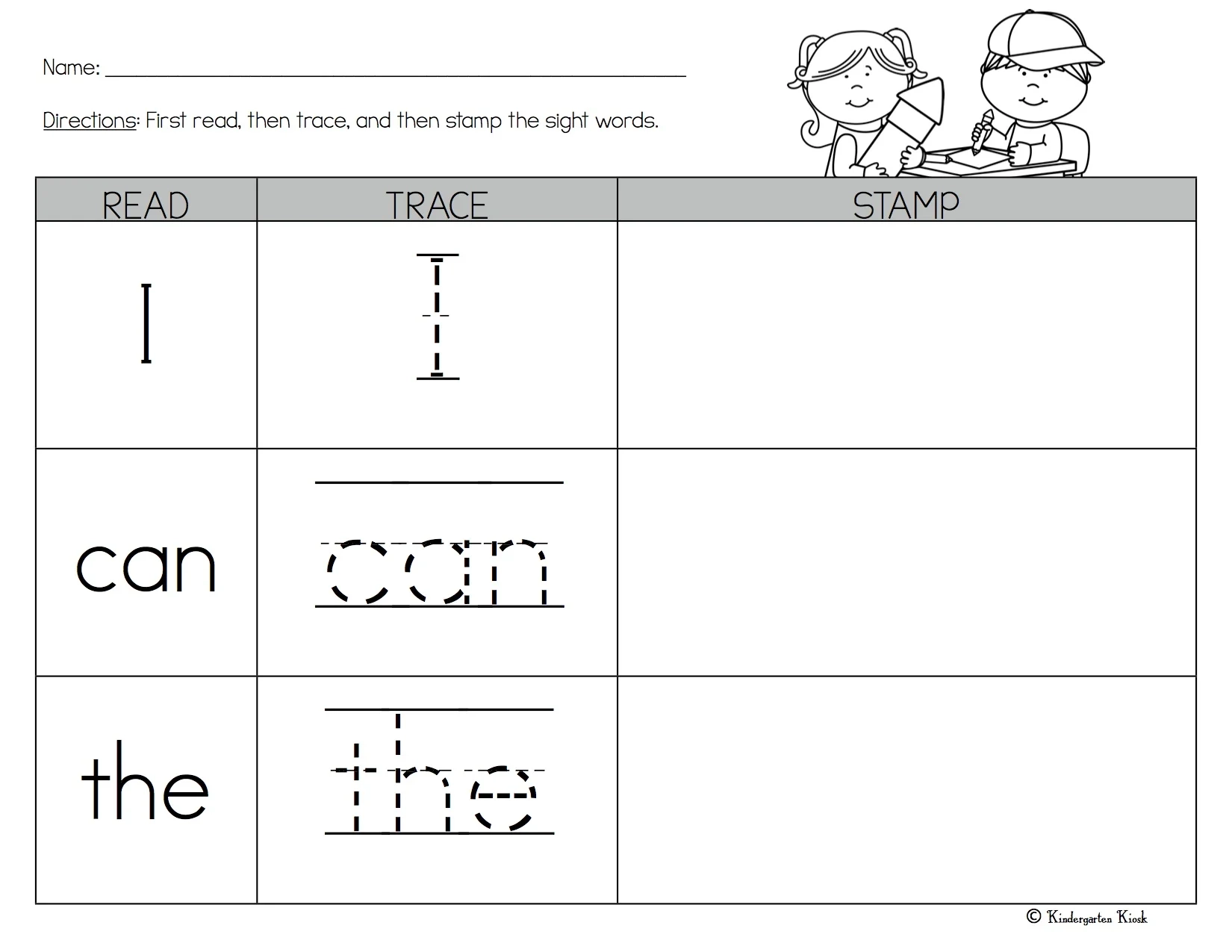 Kindergarten Sight Words Free Printable Worksheets